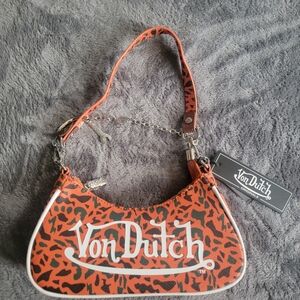 Von Dutch Orange Leopard Print Mini Shoulder Bag